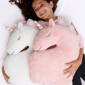 img 4 attached to 🦄 Magical Unicorn Pillows: Adorable Decor for Girls' Room, Soft Plush Fluffy Cushions in White and Pink. Ideal Throw Pillows for Baby Girls, Perfect for Kid's Bedroom Décor & Teepee Play Tent Fun