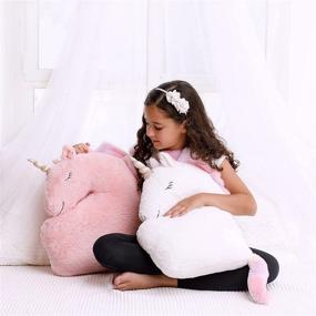 img 3 attached to 🦄 Magical Unicorn Pillows: Adorable Decor for Girls' Room, Soft Plush Fluffy Cushions in White and Pink. Ideal Throw Pillows for Baby Girls, Perfect for Kid's Bedroom Décor & Teepee Play Tent Fun