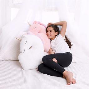 img 1 attached to 🦄 Magical Unicorn Pillows: Adorable Decor for Girls' Room, Soft Plush Fluffy Cushions in White and Pink. Ideal Throw Pillows for Baby Girls, Perfect for Kid's Bedroom Décor & Teepee Play Tent Fun