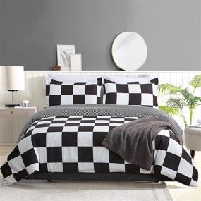 img 4 attached to 🛏️ Luxury Vintage Twin Size Duvet Cover Set - Black and White Buffalo Check Comforter Cover with Pillow Sham - Soft Lightweight Washed Microfiber - Checkered Grid Bedding with Zipper & Ties