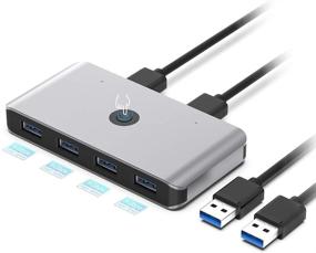 img 2 attached to 💻 Rocketek USB Switch: Высокоскоростное разделение USB 3.0 для 2 компьютеров, 4 порта, KVM-переключатель, однокнопочное переключение с 2-портовым USB-кабелем