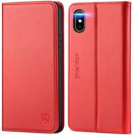 📱 shieldon iphone xs case - red | wallet case with auto sleep wake, kickstand, rfid blocking & card slot | compatible with iphone xs logo