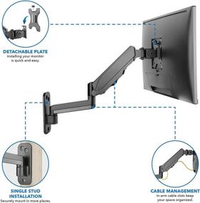 img 2 attached to 🖥️ Mount-It! Full Motion Gas Spring Monitor Wall Mount for Flat Panel Screens Up to 32", Adjustable Bracket with VESA 75 and 100 Compatibility, 17.6 Lbs Capacity, Black