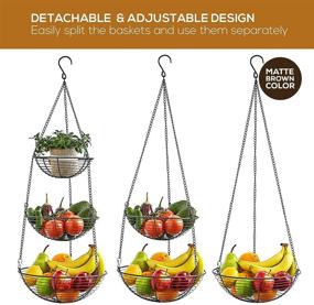 img 3 attached to 🍉 REGAL TRUNK &amp; CO. 3 Tier Hanging Fruit Bowl - Farmhouse Wire Basket: Ideal Kitchen Organizer for Fruits, Vegetables, Bread &amp; More, with Metal Chain and Hanging Hook