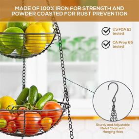 img 2 attached to 🍉 REGAL TRUNK &amp; CO. 3 Tier Hanging Fruit Bowl - Farmhouse Wire Basket: Ideal Kitchen Organizer for Fruits, Vegetables, Bread &amp; More, with Metal Chain and Hanging Hook