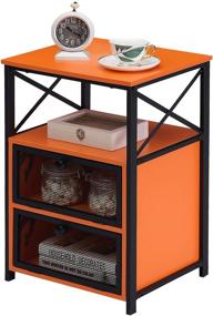 img 4 attached to 🍊 VECELO Modern Style Orange End Table: Flip Drawer, X-Design Side, Sturdy Nightstand for Bedroom and Office - Easy Assembly, Set of 1