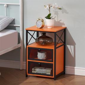 img 1 attached to 🍊 VECELO Modern Style Orange End Table: Flip Drawer, X-Design Side, Sturdy Nightstand for Bedroom and Office - Easy Assembly, Set of 1