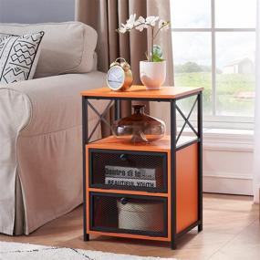 img 3 attached to 🍊 VECELO Modern Style Orange End Table: Flip Drawer, X-Design Side, Sturdy Nightstand for Bedroom and Office - Easy Assembly, Set of 1