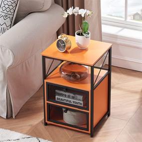 img 2 attached to 🍊 VECELO Modern Style Orange End Table: Flip Drawer, X-Design Side, Sturdy Nightstand for Bedroom and Office - Easy Assembly, Set of 1