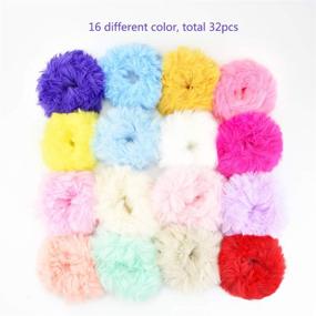 img 2 attached to Faux Fur Hair Scrunchies - 32PCS Jerbro Fur Hair Ties | Fuzzy Fur Hair Bands, Ropes, and Wristbands | Hair Rings | Ponytail Holders | Hair Accessories for Women & Girls