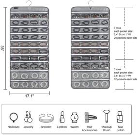 img 3 attached to 😍 АНЗОРГ 80 Вешаемый органайзер для ювелирных изделий с молнией: Двухсторонний держатель для аксессуаров с 80 кармашками для серег, браслетов, колец - серый