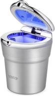 vimvip stainless steel portable auto car cigarette ashtray with blue led light - smokeless stand cylinder cup holder logo
