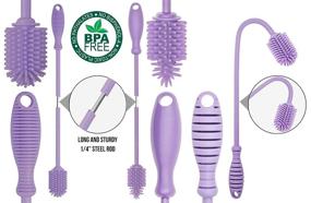 img 3 attached to Silicone Bottle Brush Cleaner - BPA Free, Long Handle, Ideal for Glass & Plastic Water Bottles, Tumblers, Hydro Flask - Purple 3pk
