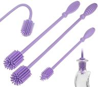 silicone bottle brush cleaner - bpa free, long handle, ideal for glass & plastic water bottles, tumblers, hydro flask - purple 3pk logo