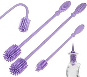 img 4 attached to Silicone Bottle Brush Cleaner - BPA Free, Long Handle, Ideal for Glass & Plastic Water Bottles, Tumblers, Hydro Flask - Purple 3pk