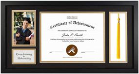 img 4 attached to Golden State Art Wood Diploma Tassel Shadow Box Frame – 11x22 for 8.5x11 Certificate & 4x6 Photo – with Double Mat (Black Over Gold), Tassel Holder, Real Glass – Black