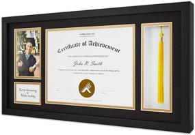 img 2 attached to Golden State Art Wood Diploma Tassel Shadow Box Frame – 11x22 for 8.5x11 Certificate & 4x6 Photo – with Double Mat (Black Over Gold), Tassel Holder, Real Glass – Black