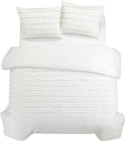 img 3 attached to 🛏️ Ultra Soft Microfiber 3-Piece Ruffle Pleated Comforter Set in Cream - Full/Queen Size