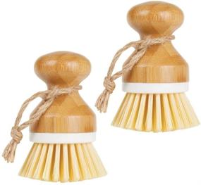img 4 attached to 2-Pack mDesign Bamboo Wood Mini Scrub Brush Set for Effective Household Cleaning - Ideal for 🧼 Kitchen and Bathroom - Stiff Bristles, Wet Cleaning Scrubber for Dishes, Pots, Pans, Vegetables - White/Natural Wood