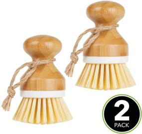 img 3 attached to 2-Pack mDesign Bamboo Wood Mini Scrub Brush Set for Effective Household Cleaning - Ideal for 🧼 Kitchen and Bathroom - Stiff Bristles, Wet Cleaning Scrubber for Dishes, Pots, Pans, Vegetables - White/Natural Wood