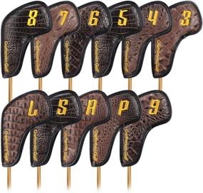 img 3 attached to 🐊 Crocodile Pattern Brown 11pcs Craftsman Golf Iron Headcover Set with Magnetic Closure and Golden No.