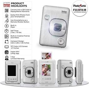 img 1 attached to 📸 Комплект гибридной мгновенной камеры Fujifilm Instax Mini LiPlay: камера Stone White, включающая плёнку, карту памяти, чехол и салфетку для чистки.