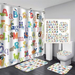 img 2 attached to 🚿 ABC Educational Shower Curtain Set: Alphabet Shower Curtain with Non-Slip Rugs & Bath Mats - Fun Animal Design for Kids (H2)