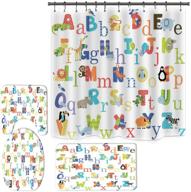 🚿 abc educational shower curtain set: alphabet shower curtain with non-slip rugs & bath mats - fun animal design for kids (h2) logo