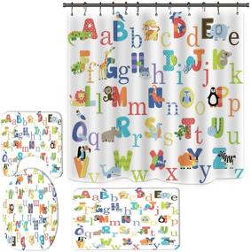 img 4 attached to 🚿 ABC Educational Shower Curtain Set: Alphabet Shower Curtain with Non-Slip Rugs & Bath Mats - Fun Animal Design for Kids (H2)