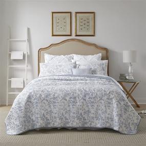 img 2 attached to 🛏️ Laura Ashley Home Amberley Soft Chic Quilt Set-100% Cotton: Lightweight and Breathable King-size Bedding in Spa Blue, Reversible and Pre-Washed for Added Softness