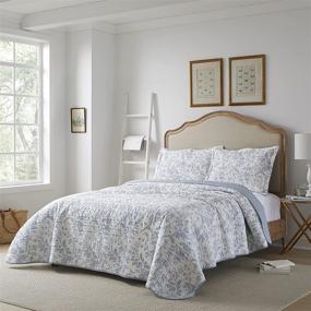 img 1 attached to 🛏️ Laura Ashley Home Amberley Soft Chic Quilt Set-100% Cotton: Lightweight and Breathable King-size Bedding in Spa Blue, Reversible and Pre-Washed for Added Softness