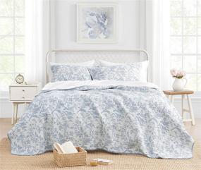 img 4 attached to 🛏️ Laura Ashley Home Amberley Soft Chic Quilt Set-100% Cotton: Lightweight and Breathable King-size Bedding in Spa Blue, Reversible and Pre-Washed for Added Softness