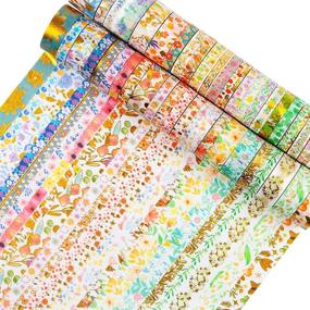 img 4 attached to 🌸 46 Rolls Floral Washi Tape Set - Decorative Masking Tape with Gold Foil & Cute Flowers Designs - Ideal for DIY Crafts, Arts, Bullet Journal Supplies, Card/Gift Wrapping - Wide & Skinny Craft Tape 8/15mm