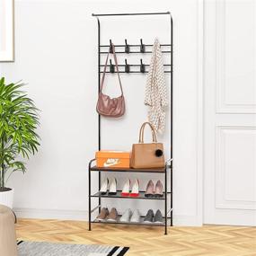 img 3 attached to 🧥 LEHOM 3-in-1 Hall Tree: Entryway Coat Rack, Shoe Bench & Organizer Shelves