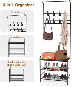 img 1 attached to 🧥 LEHOM 3-in-1 Hall Tree: Entryway Coat Rack, Shoe Bench & Organizer Shelves