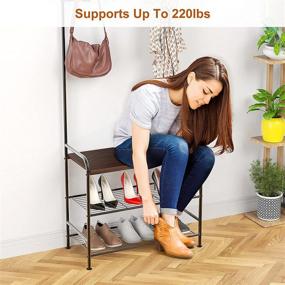 img 2 attached to 🧥 LEHOM 3-in-1 Hall Tree: Entryway Coat Rack, Shoe Bench & Organizer Shelves