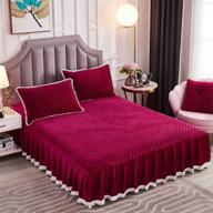 🛏️ jauxio diamond quilted velvet bedspread with ruffles and tassels – burgundy king size bed skirt & fitted sheet combo логотип