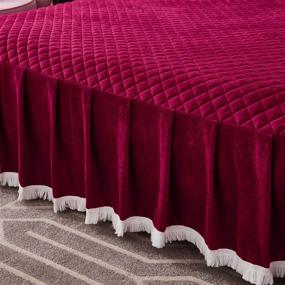 img 1 attached to 🛏️ JAUXIO Diamond Quilted Velvet Bedspread with Ruffles and Tassels – Burgundy King Size Bed Skirt & Fitted Sheet Combo