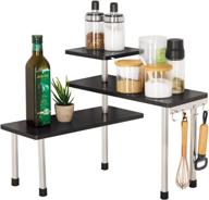 🔼 upgrade your space with venloup 3-tier adjustable bamboo corner shelf - black, a freestanding storage spice rack with hooks for kitchen, office, and bedroom logo