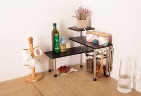 img 3 attached to 🔼 Upgrade Your Space with Venloup 3-Tier Adjustable Bamboo Corner Shelf - Black, a Freestanding Storage Spice Rack with Hooks for Kitchen, Office, and Bedroom