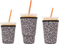 🐆 keep your iced coffee chilled best with lovac 3-pack reusable sleeves - neoprene insulator sleeve for starbucks, dunkin & more (leopard print) логотип