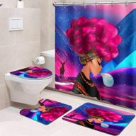 vibrant african american woman printed shower curtain set with 3 toilet mat covers - red bathroom decor, 4-piece set logo