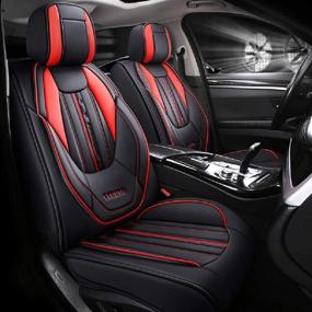 img 4 attached to Upgrade Your Car with ZX FTS001 Luxury PU Leather Auto Car Seat Covers – Full Set Universal Fit (Black-Red)