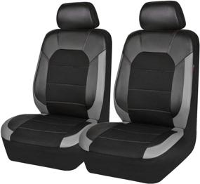 img 4 attached to CAR PASS Leather And Mesh Universal Fit Two Front Car Seat Cover Interior Accessories