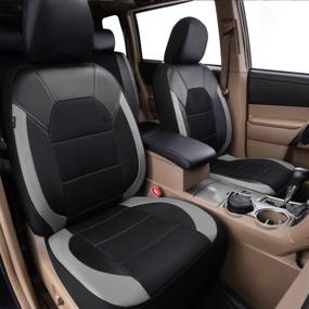 img 2 attached to CAR PASS Leather And Mesh Universal Fit Two Front Car Seat Cover Interior Accessories