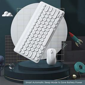 img 1 attached to 💻 Ultra Slim USB Cordless Fashion Keyboard and Mouse Combo, Round Key Smart Power-Saving Wireless Set for Laptop, Computer, and Desktop (Pearl White)