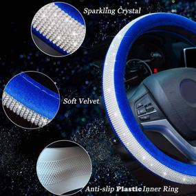 img 1 attached to 💎 Valleycomfy Crystal Diamond Steering Wheel Cover: Soft Velvet Feel Bling Wheel Cover for Women - Blue, Universal 15 inch Plush Design