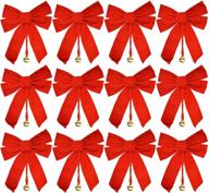 🎁 set of 12 large red velvet christmas bows with dangling metal bell - 10x15 inches, indoor use only logo