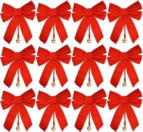 img 1 attached to 🎁 Set of 12 Large Red Velvet Christmas Bows with Dangling Metal Bell - 10x15 Inches, Indoor Use Only