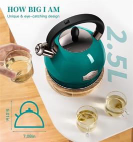 img 2 attached to 🍵 VICALINA Tea Kettle & Tea Pot: Stainless Steel Stovetop Whistling Kettle - 2.64 Quart (Polished Gradient Green Blue)